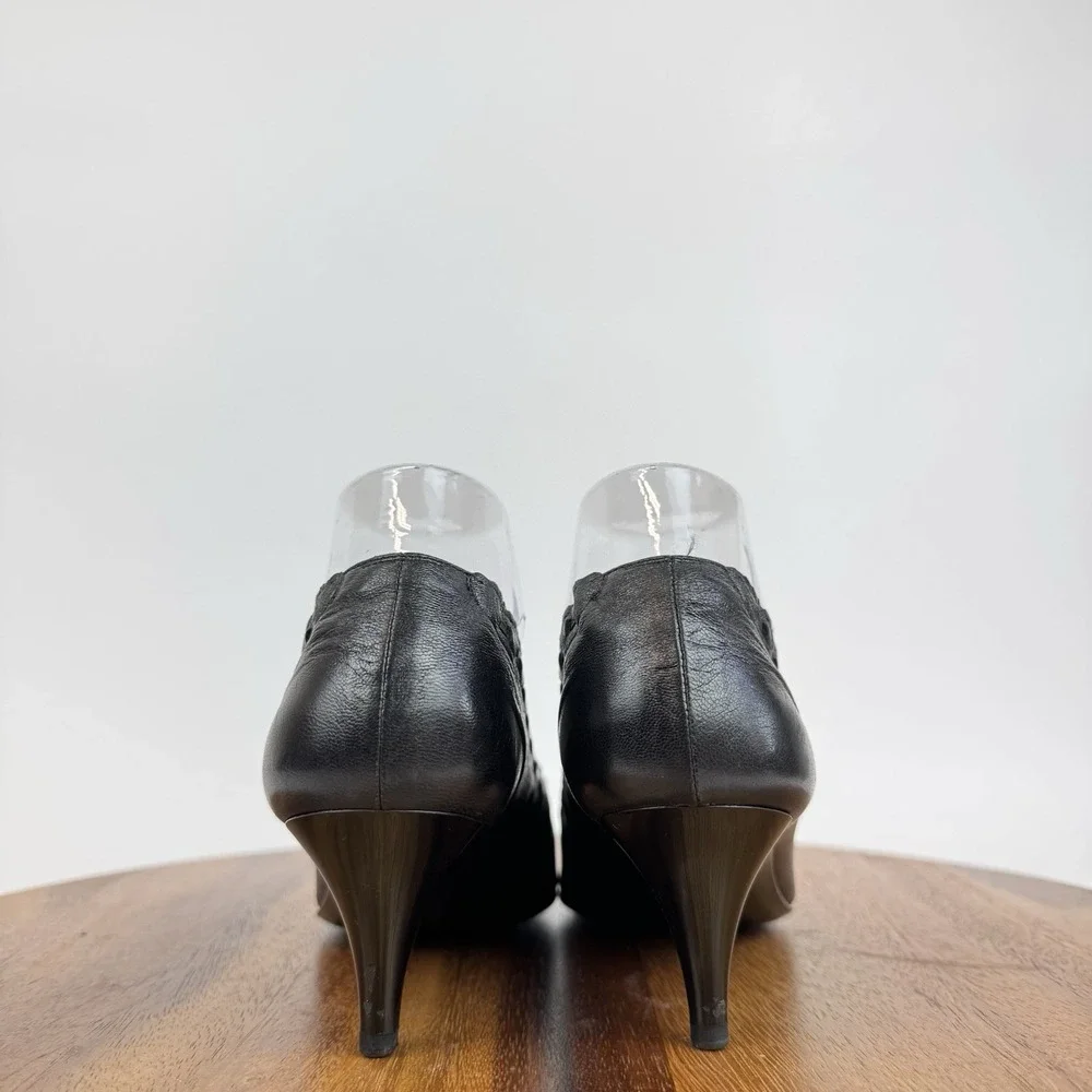 Womens Chanel‎ Black Leather Cap Toe Scalloped Ballet Flat Heels Size EU 37.5